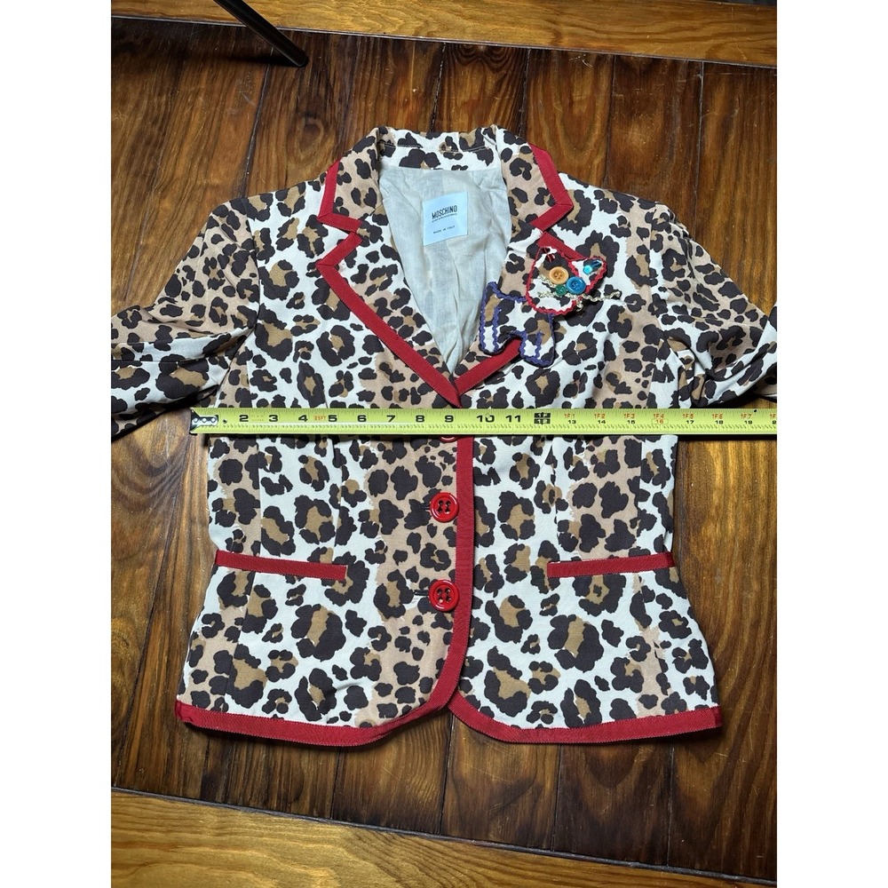 Moschino Cheap & Chic Leopard Print Red Trim Cat Buttons Appliqué Blazer Sz 10 - Picture 13 of 16